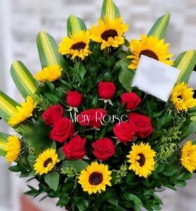 Arreglo Floral Girasoles y Rosas