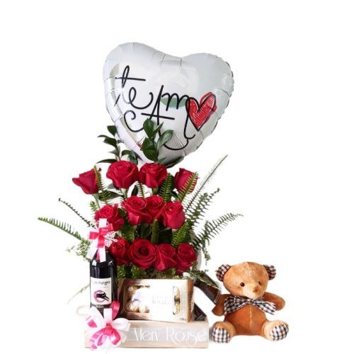 Flores chocolates y vino