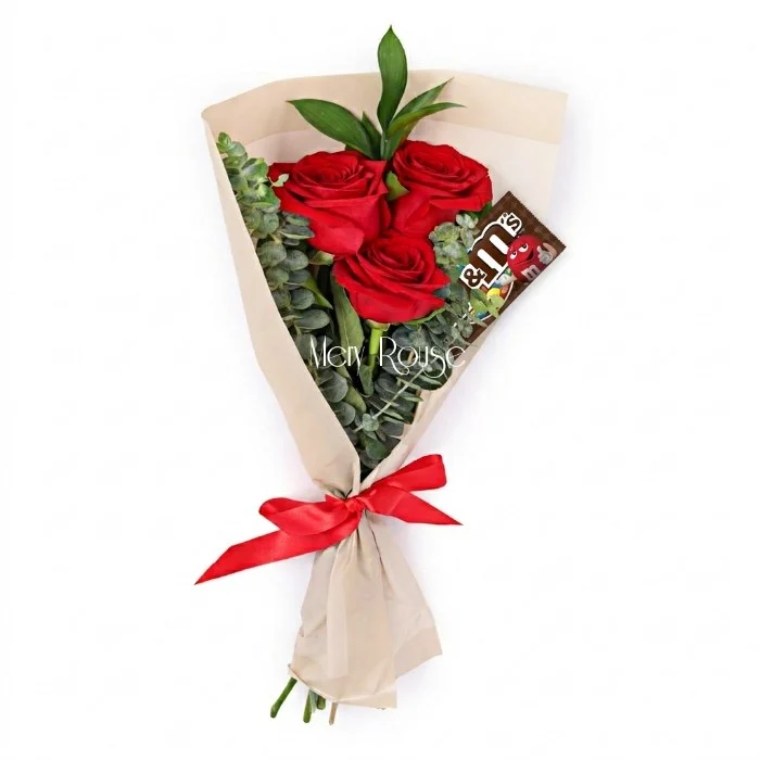 Mini Bouquet de 3 Rosas con M&M en Pasto