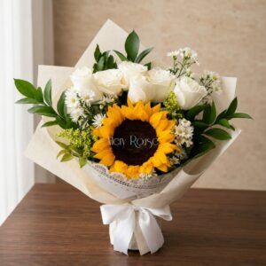 ramo-de-rosas-blancas-y-girasol-floristeria-pasto