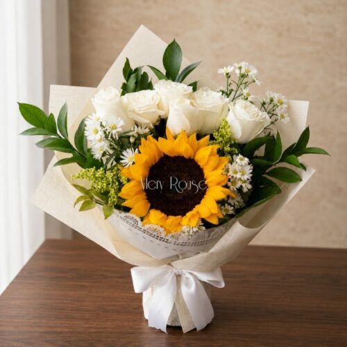 ramo-de-rosas-blancas-y-girasol-floristeria-pasto